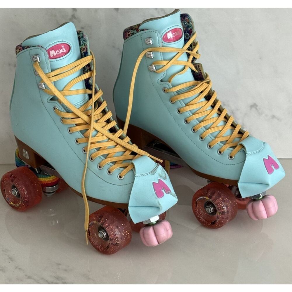 Moxi Beach Bunny Roller Skates - Pool Blue with Mustard Laces - Women's Size 10 - Picture 2 of 15